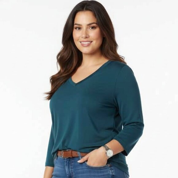 Luxurious Chico's Size 4 (US 20) NWT Pima Cotton 3/4 Sleeve Tee Seaport Blue - Picture 2 of 5